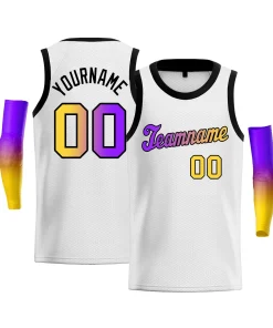 Custom White Yellow Purple-Black Gradient Fashion Tops Basketball Jersey