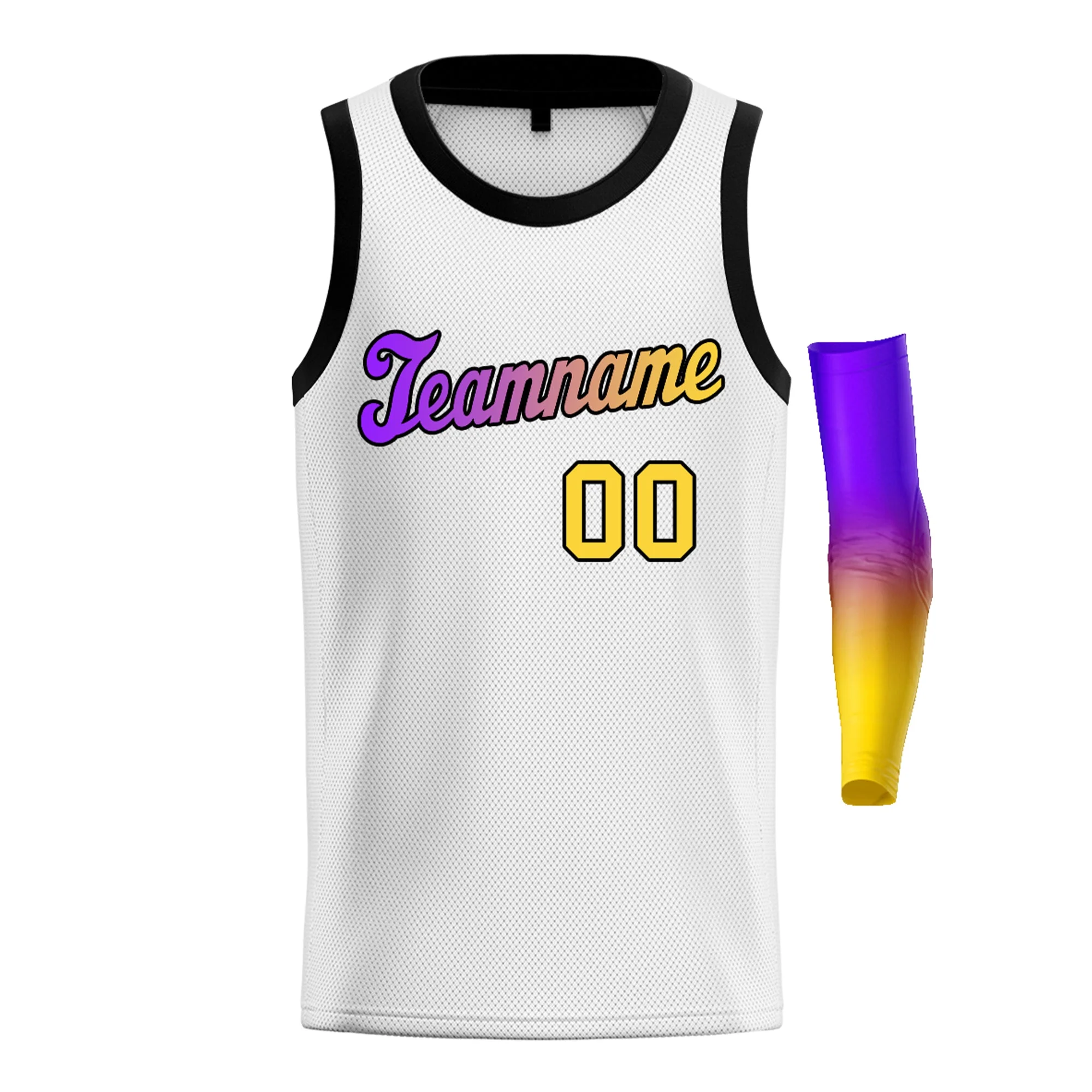 Custom White Yellow Purple-Black Gradient Fashion Tops Basketball Jersey - Image 3
