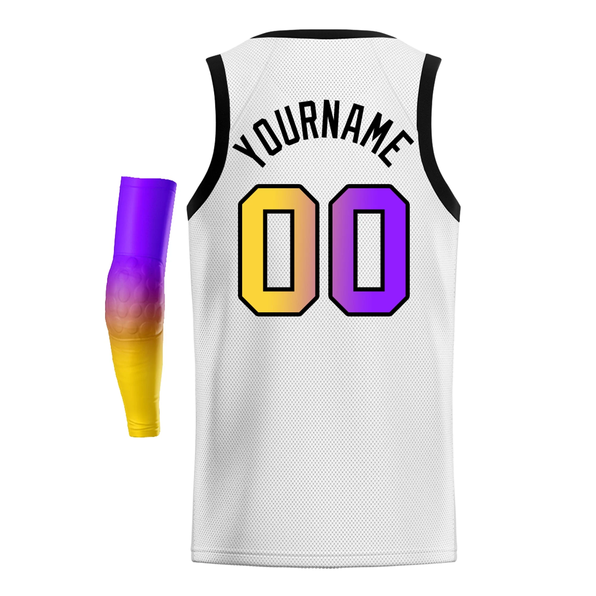 Custom White Yellow Purple-Black Gradient Fashion Tops Basketball Jersey - Image 4