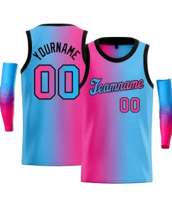 Custom Pink Blue-Black Gradient Fashion Tops Basketball Jersey
