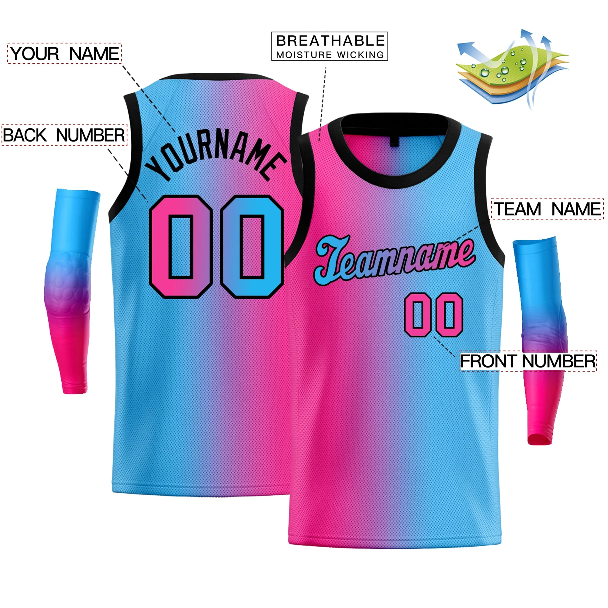 Custom Pink Blue-Black Gradient Fashion Tops Basketball Jersey - Image 2