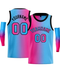 Custom Pink Blue-Black Gradient Fashion Tops Basketball Jersey