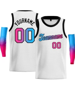 Custom White Blue Pink-Black Gradient Fashion Tops Basketball Jersey