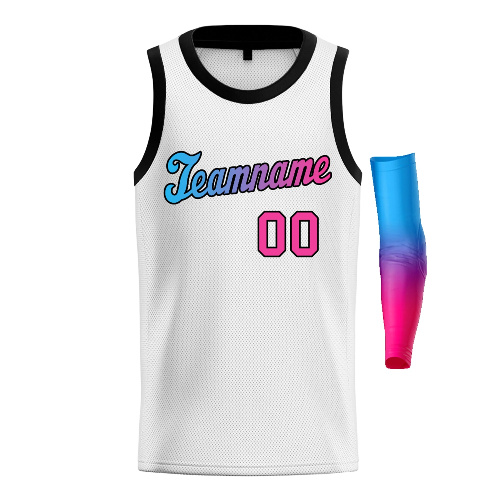 Custom White Blue Pink-Black Gradient Fashion Tops Basketball Jersey - Image 3