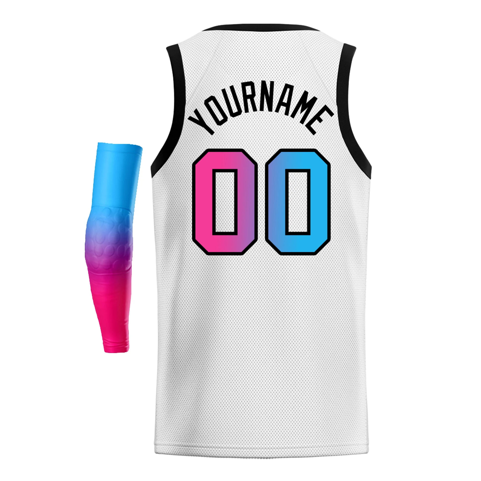 Custom White Blue Pink-Black Gradient Fashion Tops Basketball Jersey - Image 4