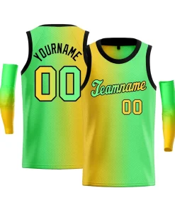 Custom Yellow Green-Black Gradient Fashion Tops Basketball Jersey