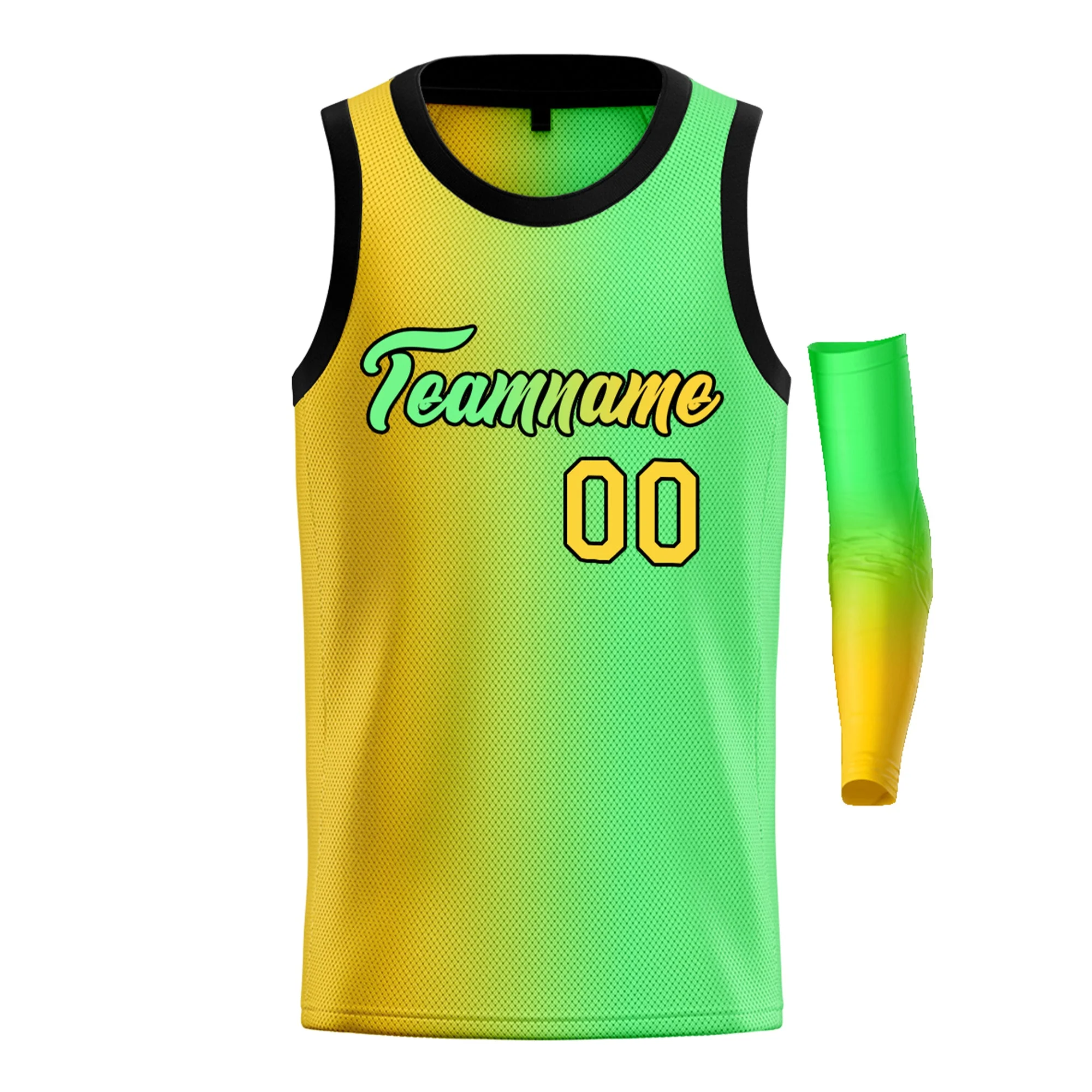Custom Yellow Green-Black Gradient Fashion Tops Basketball Jersey - Image 3