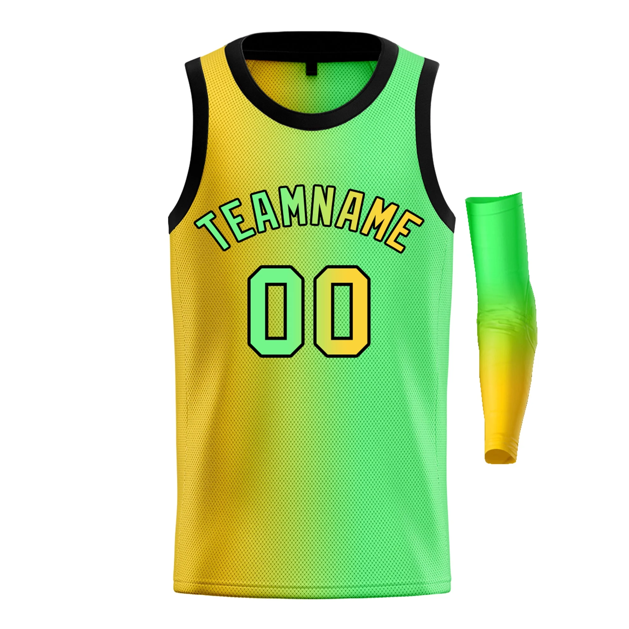 Custom Yellow Green-Black Gradient Fashion Tops Basketball Jersey - Image 3
