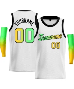 Custom White Yellow Green-Black Gradient Fashion Tops Basketball Jersey