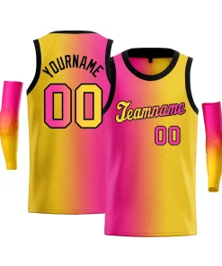 Custom Yellow Pink-Black Gradient Fashion Tops Basketball Jersey
