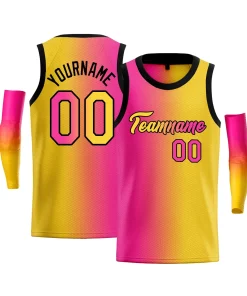 Custom Yellow Pink-Black Gradient Fashion Tops Basketball Jersey