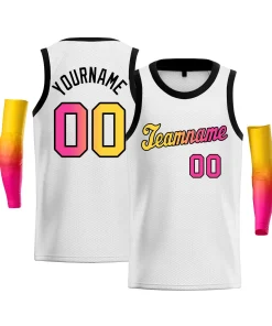 Custom White Yellow Pink-Black Gradient Fashion Tops Basketball Jersey