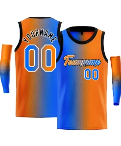 Custom Blue Orange-White Gradient Fashion Tops Basketball Jersey