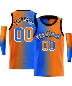 Custom Blue Orange-White Gradient Fashion Tops Basketball Jersey
