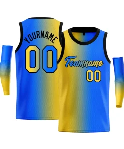 Custom Yellow Blue-Black Gradient Fashion Tops Basketball Jersey