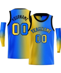 Custom Yellow Blue-Black Gradient Fashion Tops Basketball Jersey