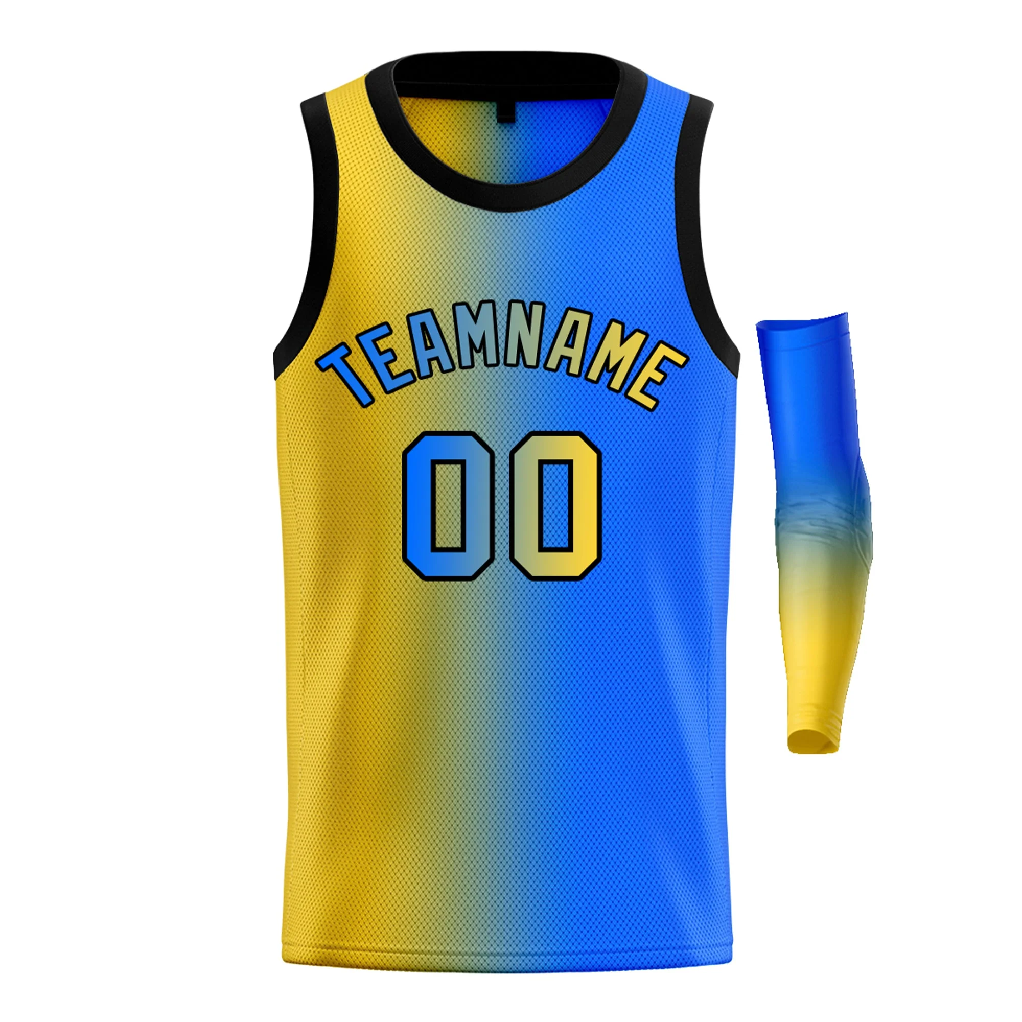 Custom Yellow Blue-Black Gradient Fashion Tops Basketball Jersey - Image 3