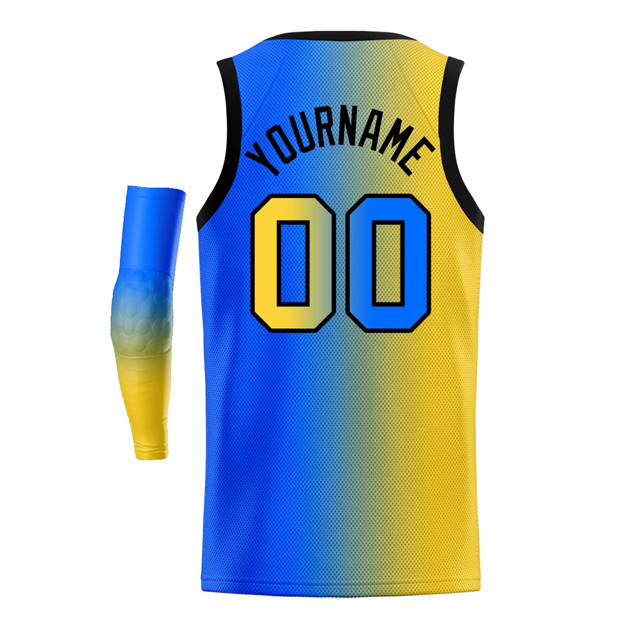 Custom Yellow Blue-Black Gradient Fashion Tops Basketball Jersey - Image 4