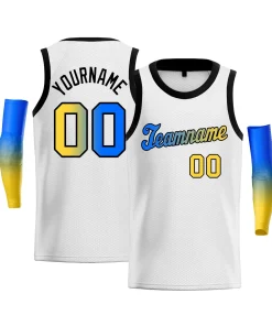 Custom White Blue Yellow-Black Gradient Fashion Tops Basketball Jersey