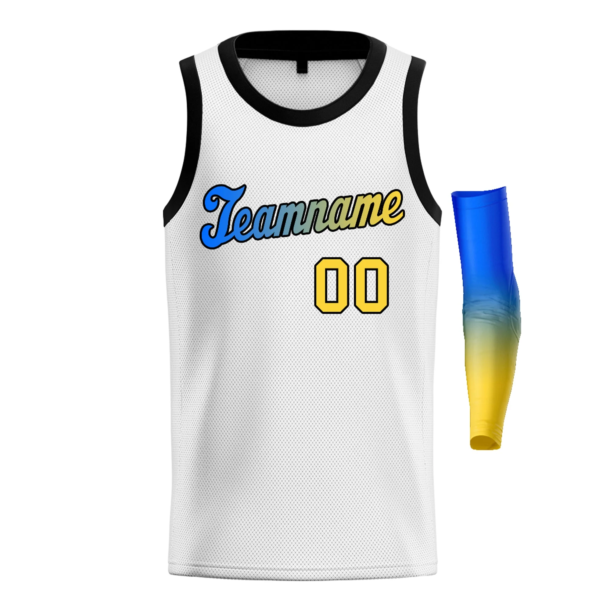 Custom White Blue Yellow-Black Gradient Fashion Tops Basketball Jersey - Image 3