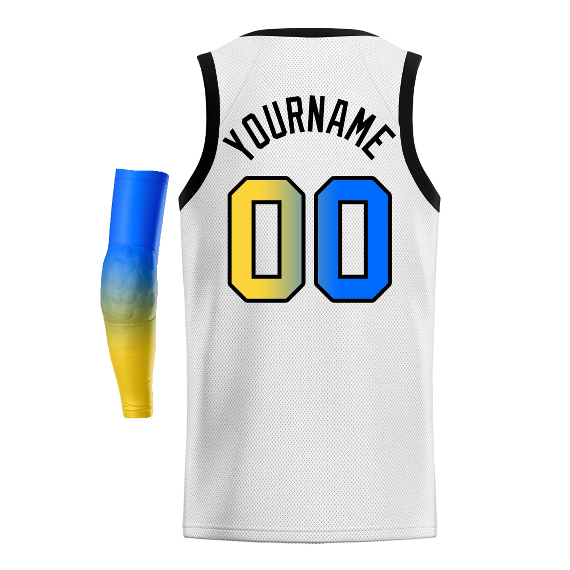 Custom White Blue Yellow-Black Gradient Fashion Tops Basketball Jersey - Image 4