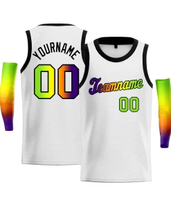 Custom White Purple Green-Black Gradient Fashion Tops Basketball Jersey