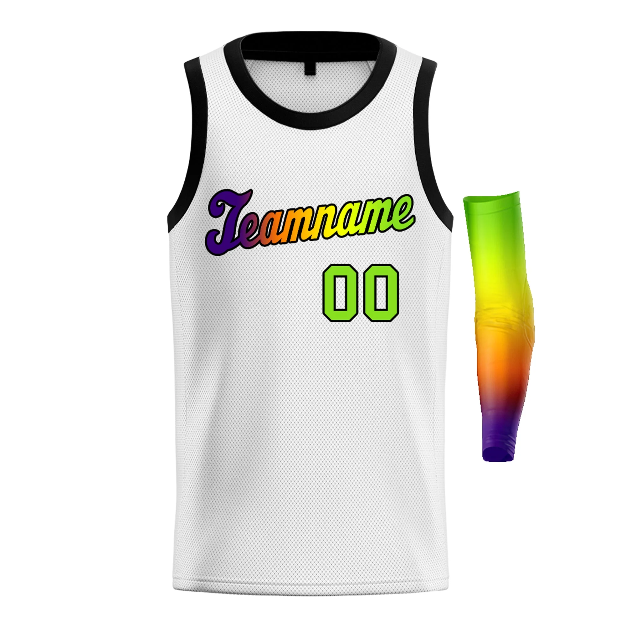 Custom White Purple Green-Black Gradient Fashion Tops Basketball Jersey - Image 3