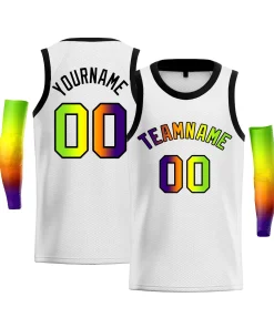 Custom White Purple Green-Black Gradient Fashion Tops Basketball Jersey