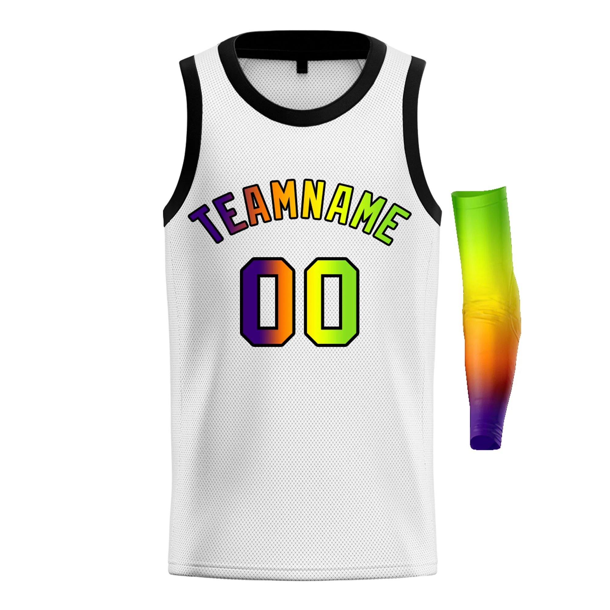 Custom White Purple Green-Black Gradient Fashion Tops Basketball Jersey - Image 3