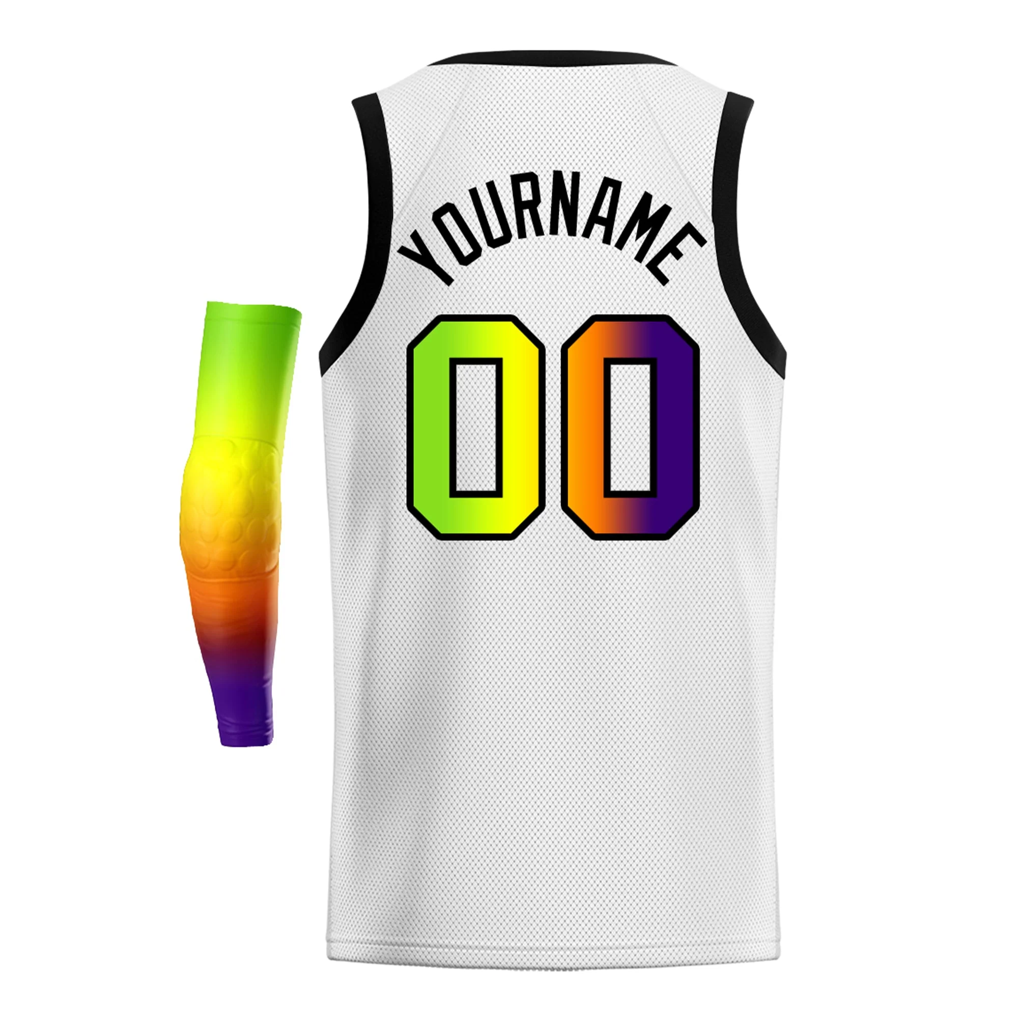Custom White Purple Green-Black Gradient Fashion Tops Basketball Jersey - Image 4