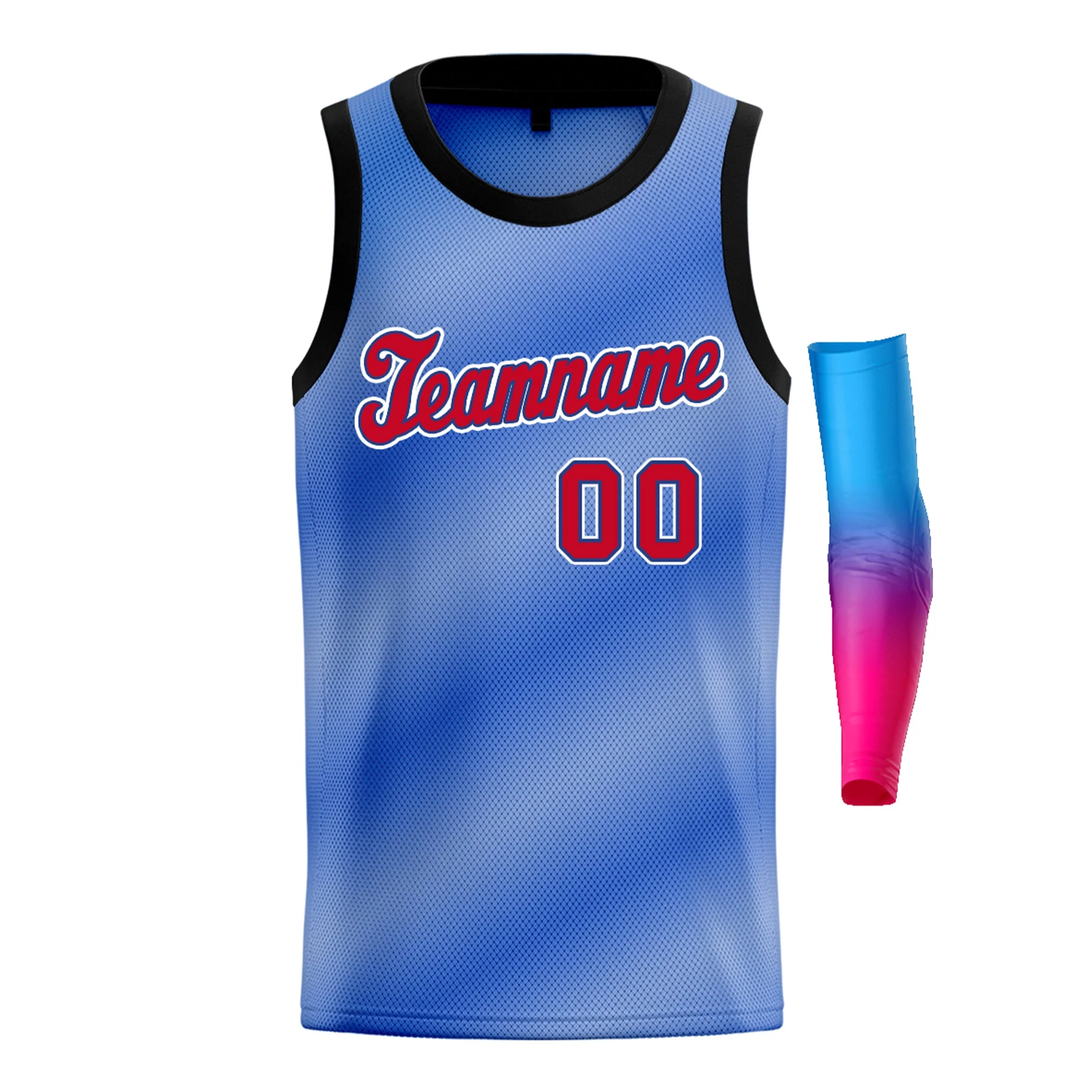 Custom Light Blue Red-White Gradient Fashion Tops Basketball Jersey - Image 3