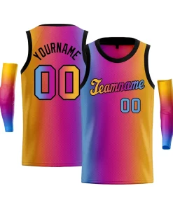Custom Light Blue Yellow-Black Gradient Fashion Tops Basketball Jersey