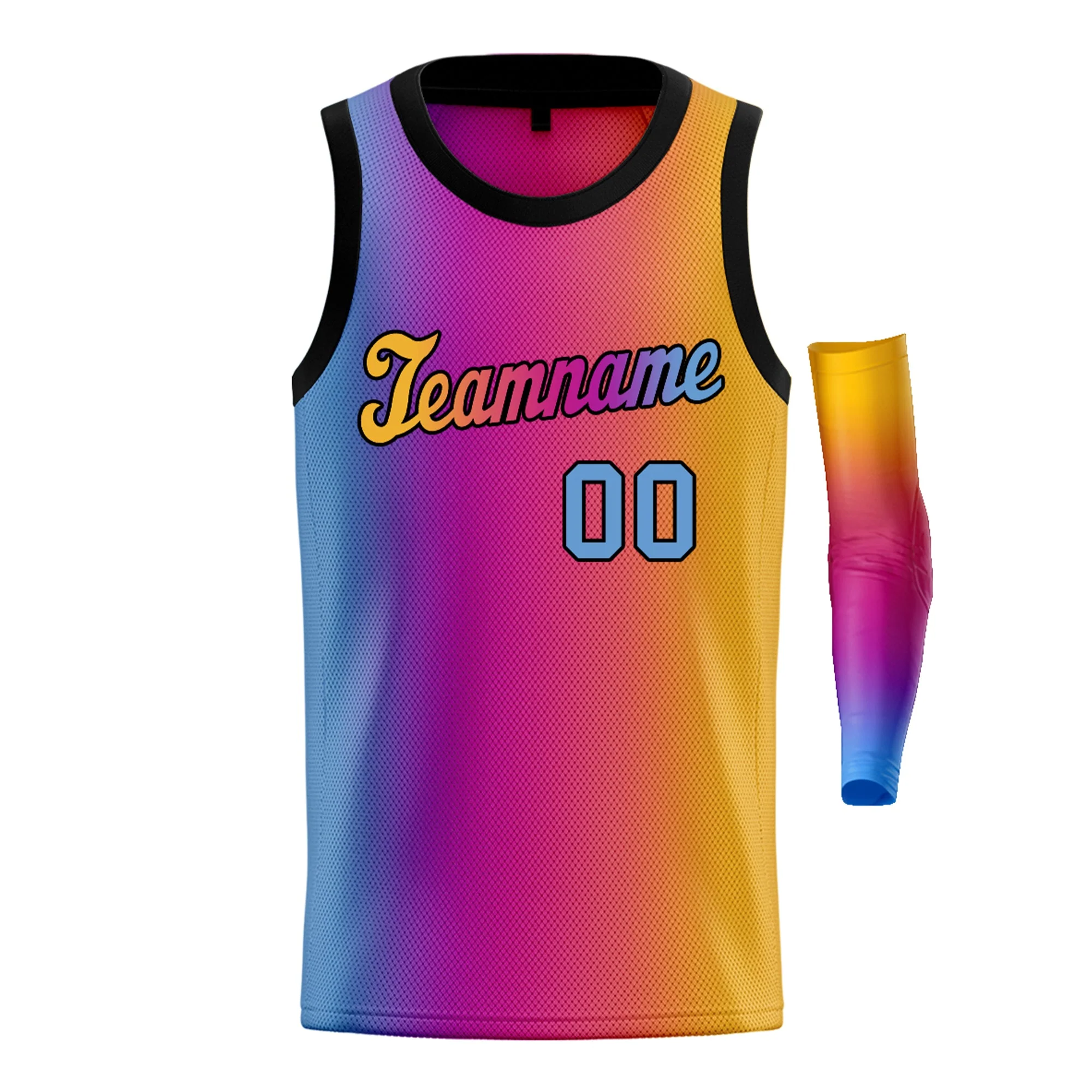 Custom Light Blue Yellow-Black Gradient Fashion Tops Basketball Jersey - Image 3