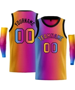 Custom Light Blue Yellow-Black Gradient Fashion Tops Basketball Jersey