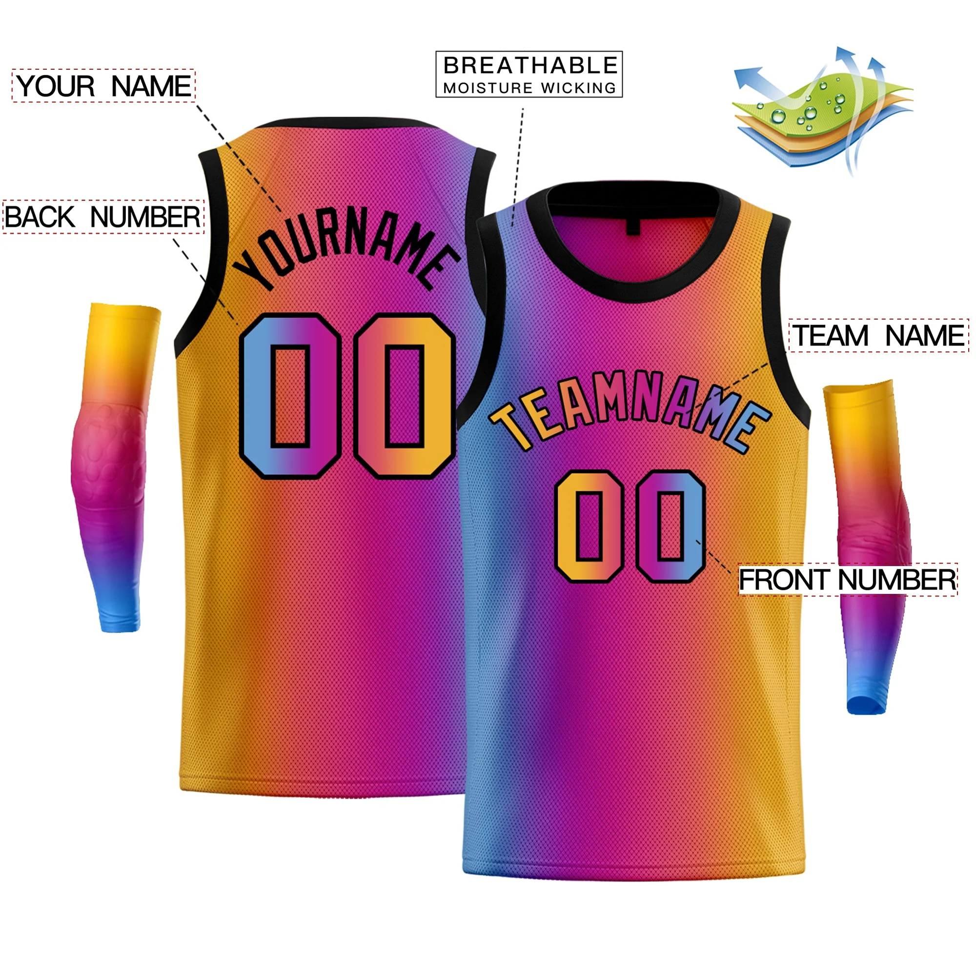 Custom Light Blue Yellow-Black Gradient Fashion Tops Basketball Jersey - Image 2