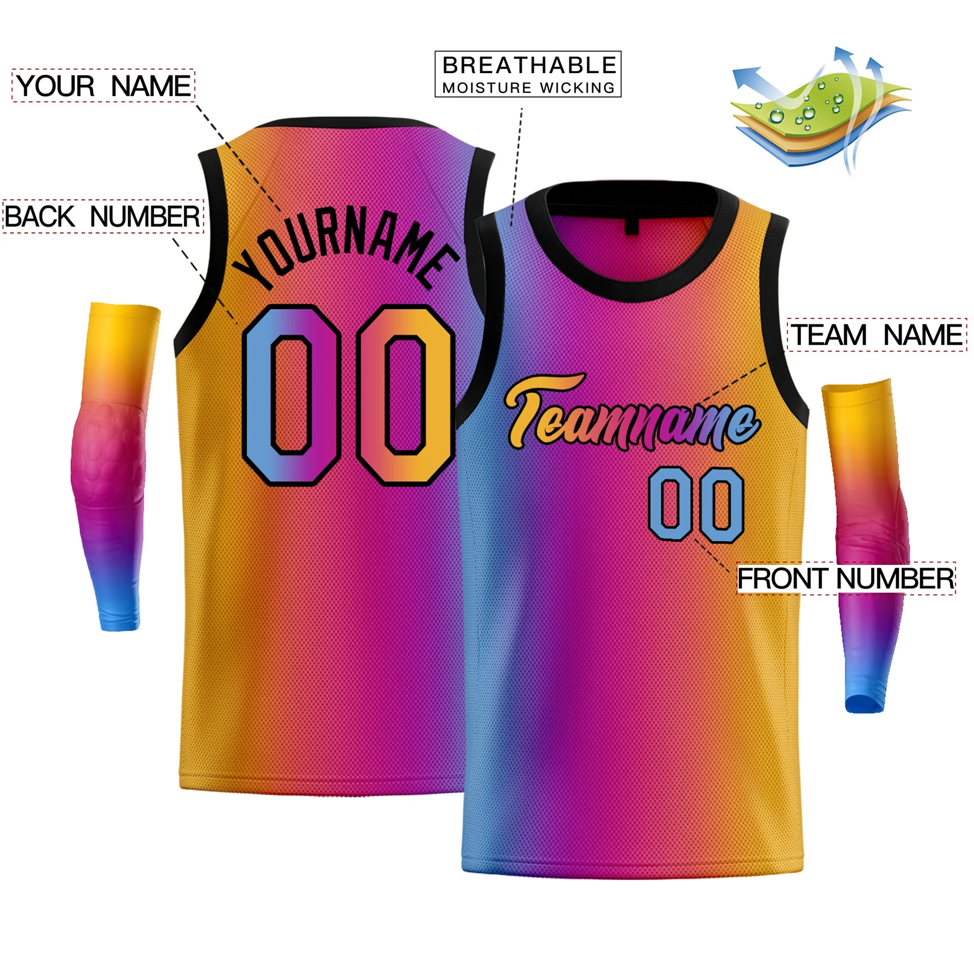 Custom Light Blue Yellow-Black Gradient Fashion Tops Basketball Jersey - Image 2