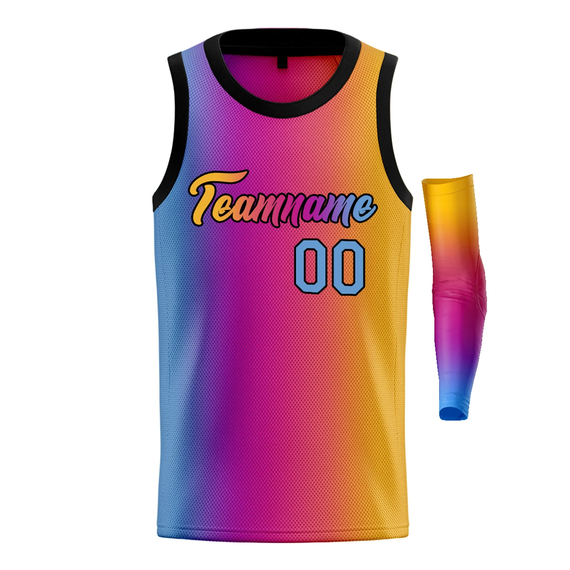Custom Light Blue Yellow-Black Gradient Fashion Tops Basketball Jersey - Image 3