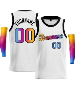 Custom White Light Blue Yellow-Black Gradient Fashion Tops Basketball Jersey