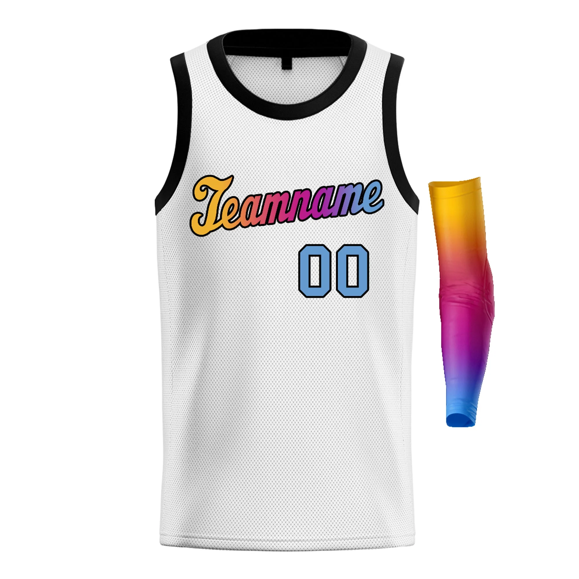 Custom White Light Blue Yellow-Black Gradient Fashion Tops Basketball Jersey - Image 3