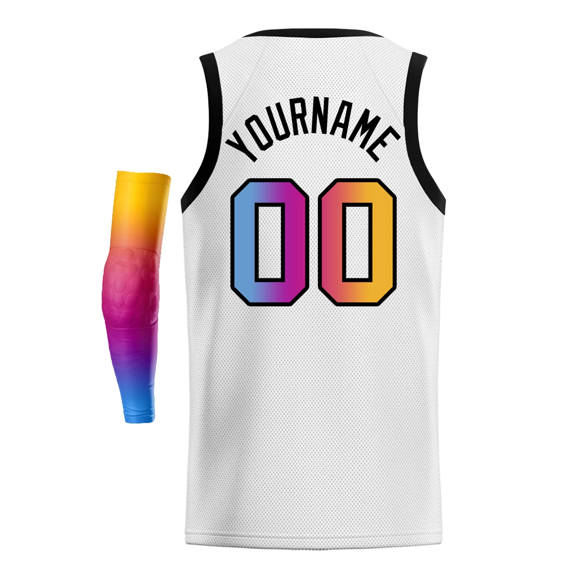 Custom White Light Blue Yellow-Black Gradient Fashion Tops Basketball Jersey - Image 4