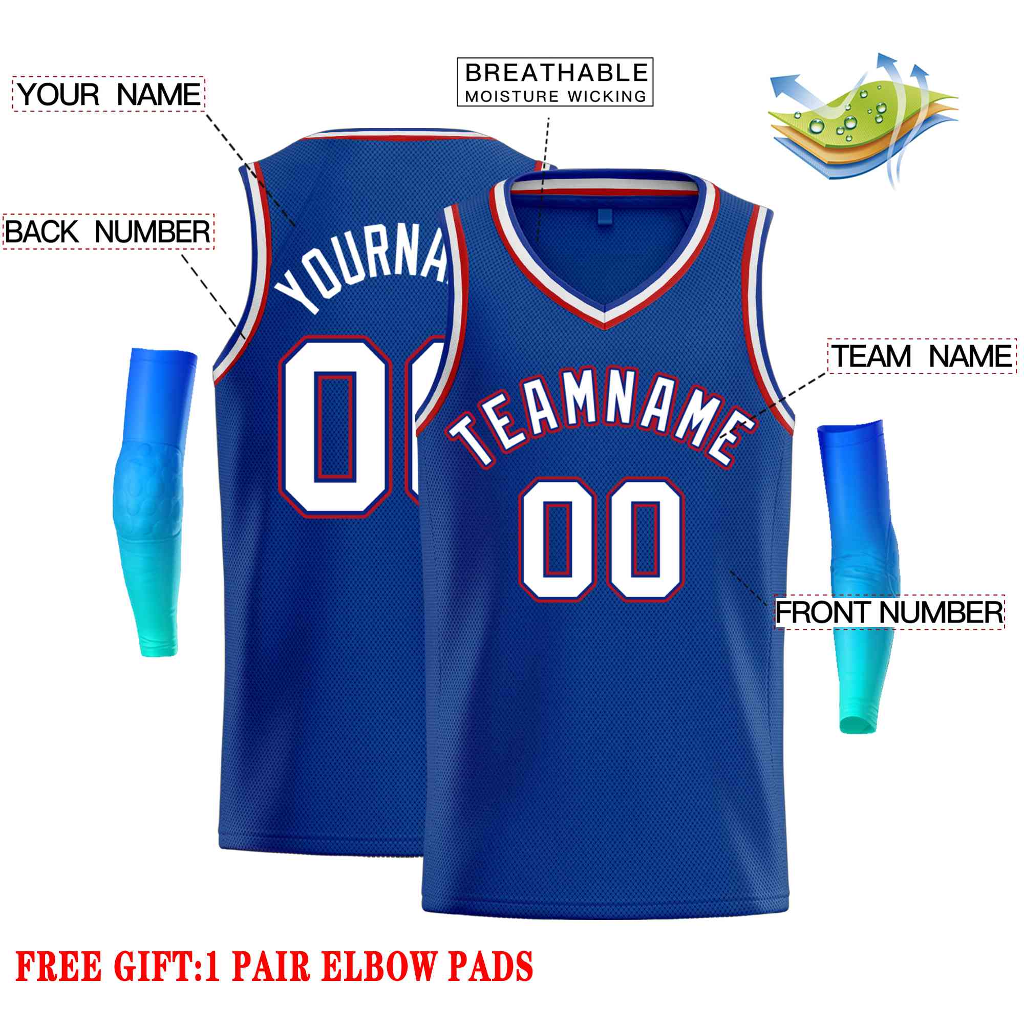 Custom Royal White-Red Classic Tops Men Casual Basketball Jersey - Image 2