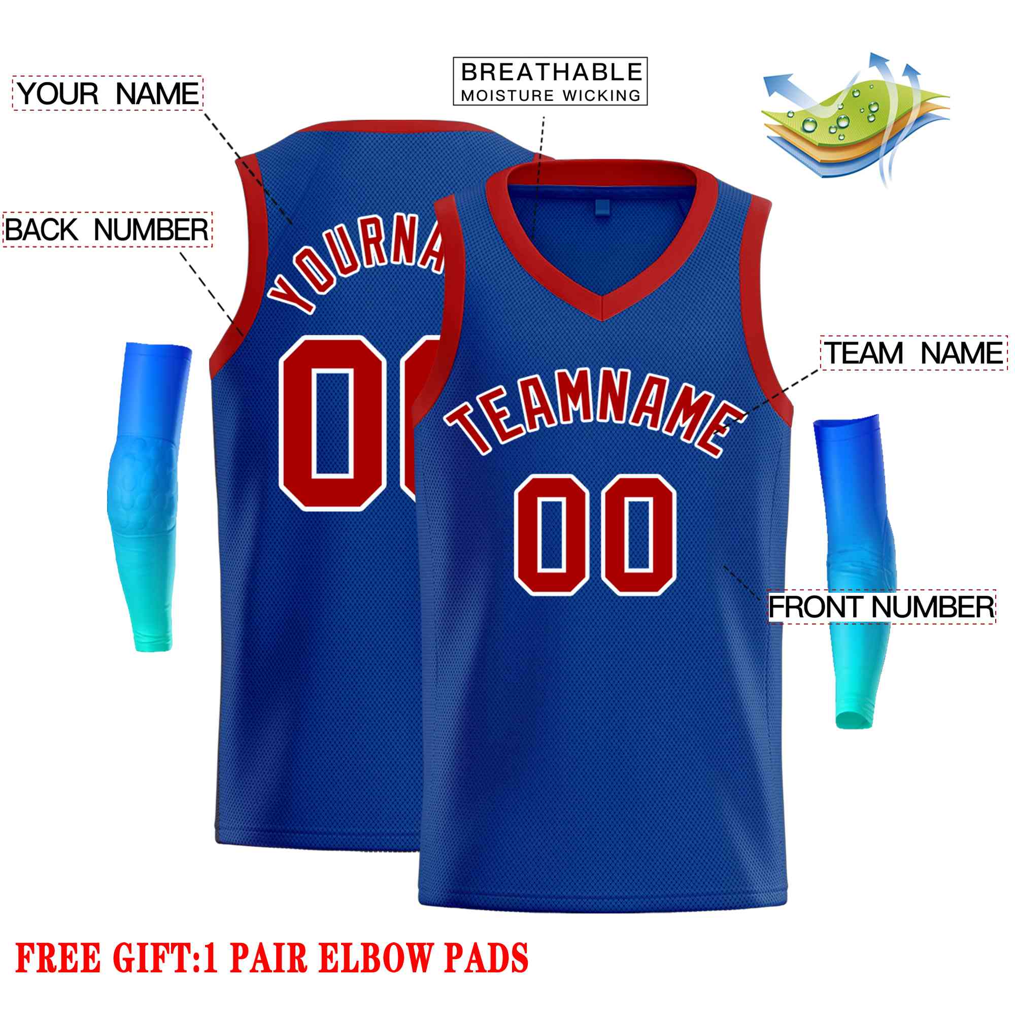 Custom Royal Red-White Classic Tops Men Casual Basketball Jersey - Image 2