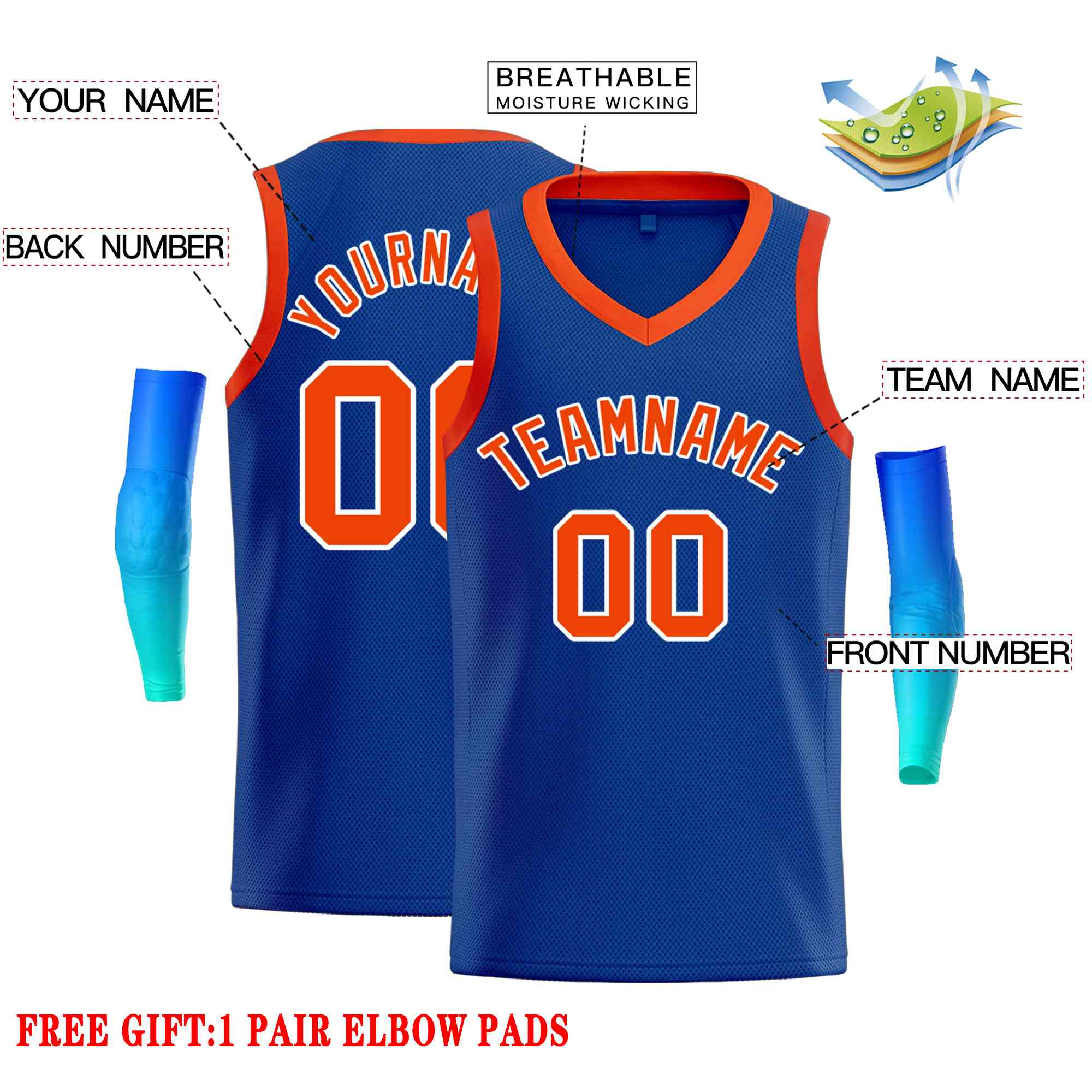 Custom Royal Orange-White Classic Tops Men Casual Basketball Jersey - Image 2