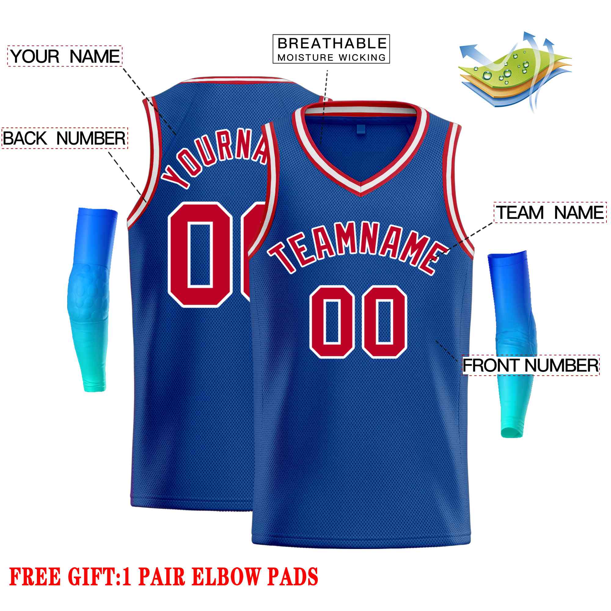 Custom Royal Red-White Classic Tops Men Casual Basketball Jersey - Image 2