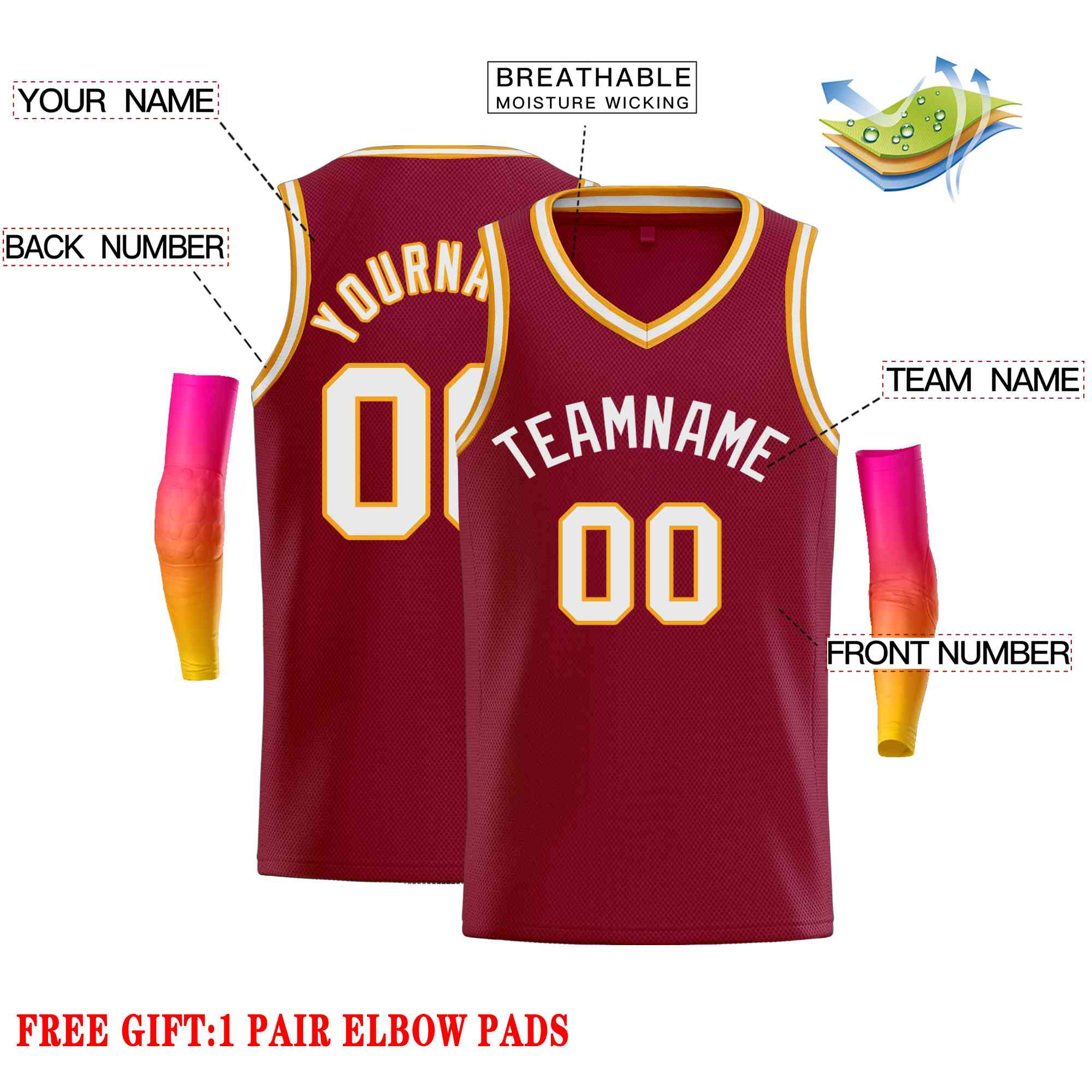Custom Maroon White-Classic Tops Men Casual Basketball Jersey - Image 2