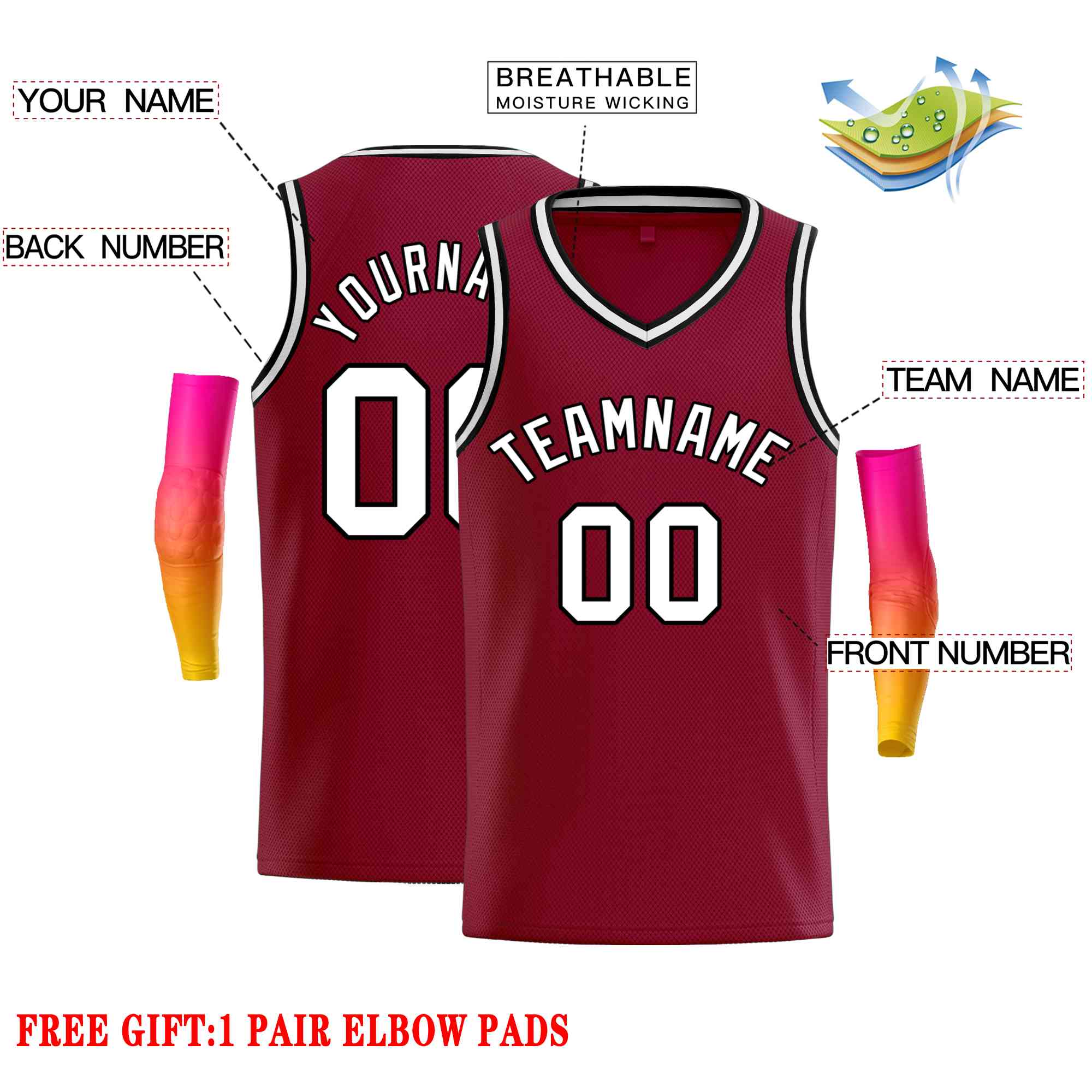 Custom Maroon White-Black Classic Tops Men Casual Basketball Jersey - Image 2