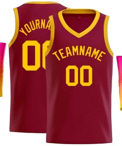 Custom Maroon Yellow-Classic Tops Men Casual Basketball Jersey