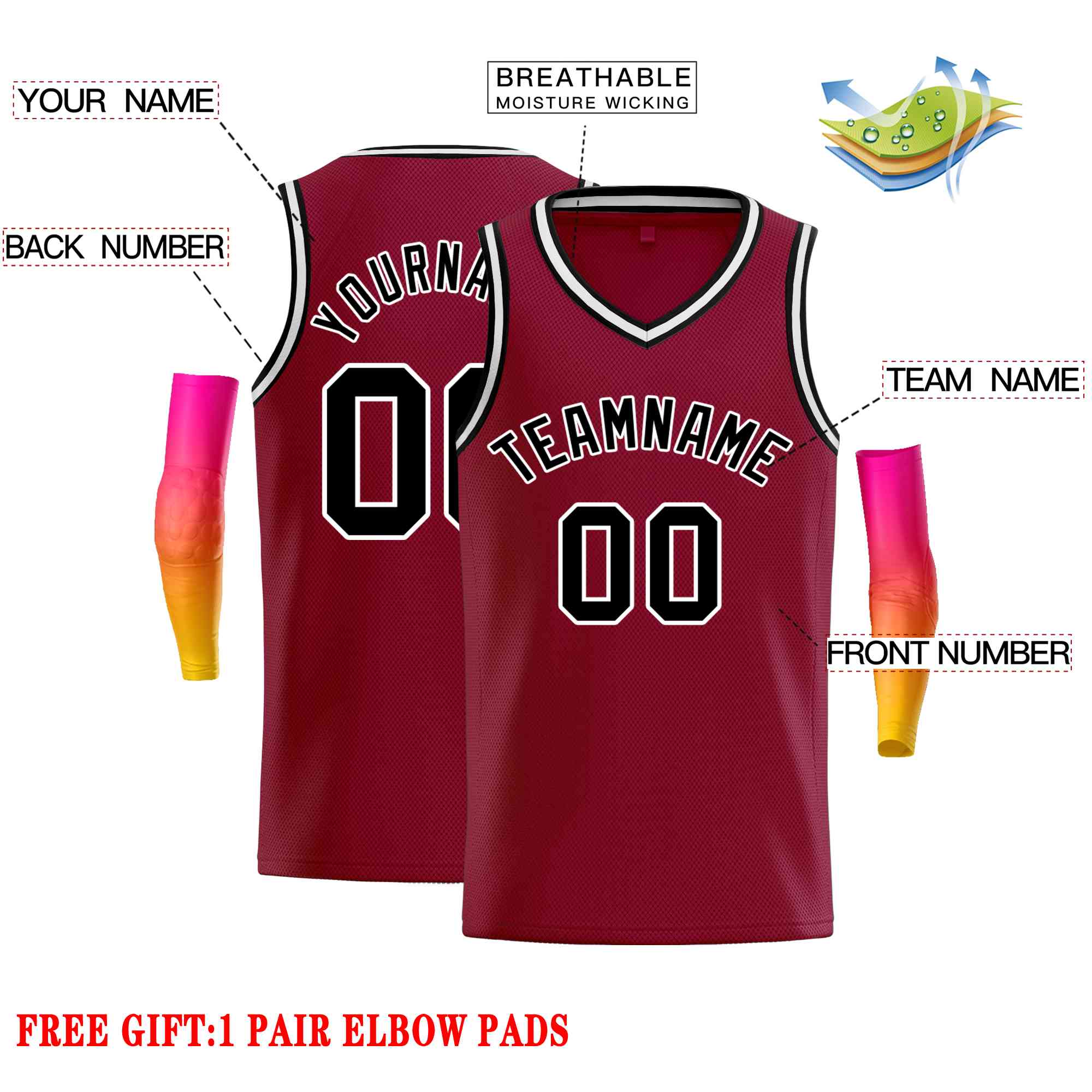 Custom Maroon Black-White Classic Tops Men Casual Basketball Jersey - Image 2