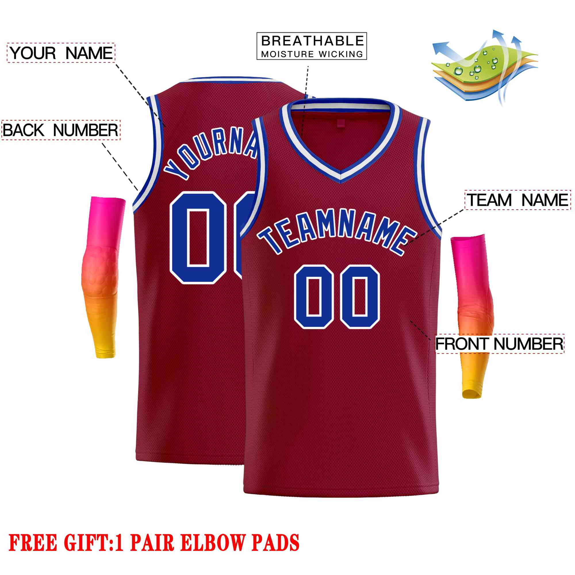 Custom Maroon Royal-White Classic Tops Men Casual Basketball Jersey - Image 2