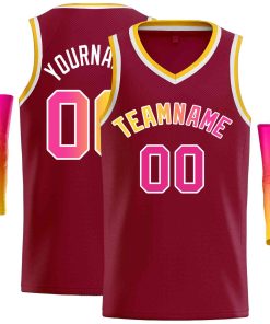 Custom Maroon Yellow-White Classic Tops Men Casual Basketball Jersey